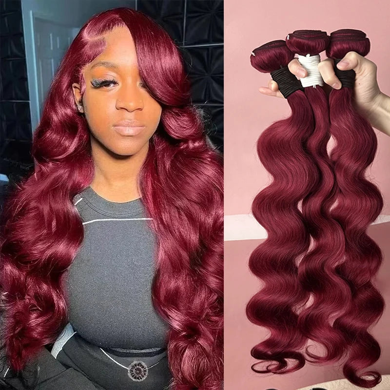 30 Inches Burgundy 99J Body Wave Bundles Colored Wine Human Hair Bundles 4x4 Closure Brazilian Remy Virgin Hair Weave Extensions