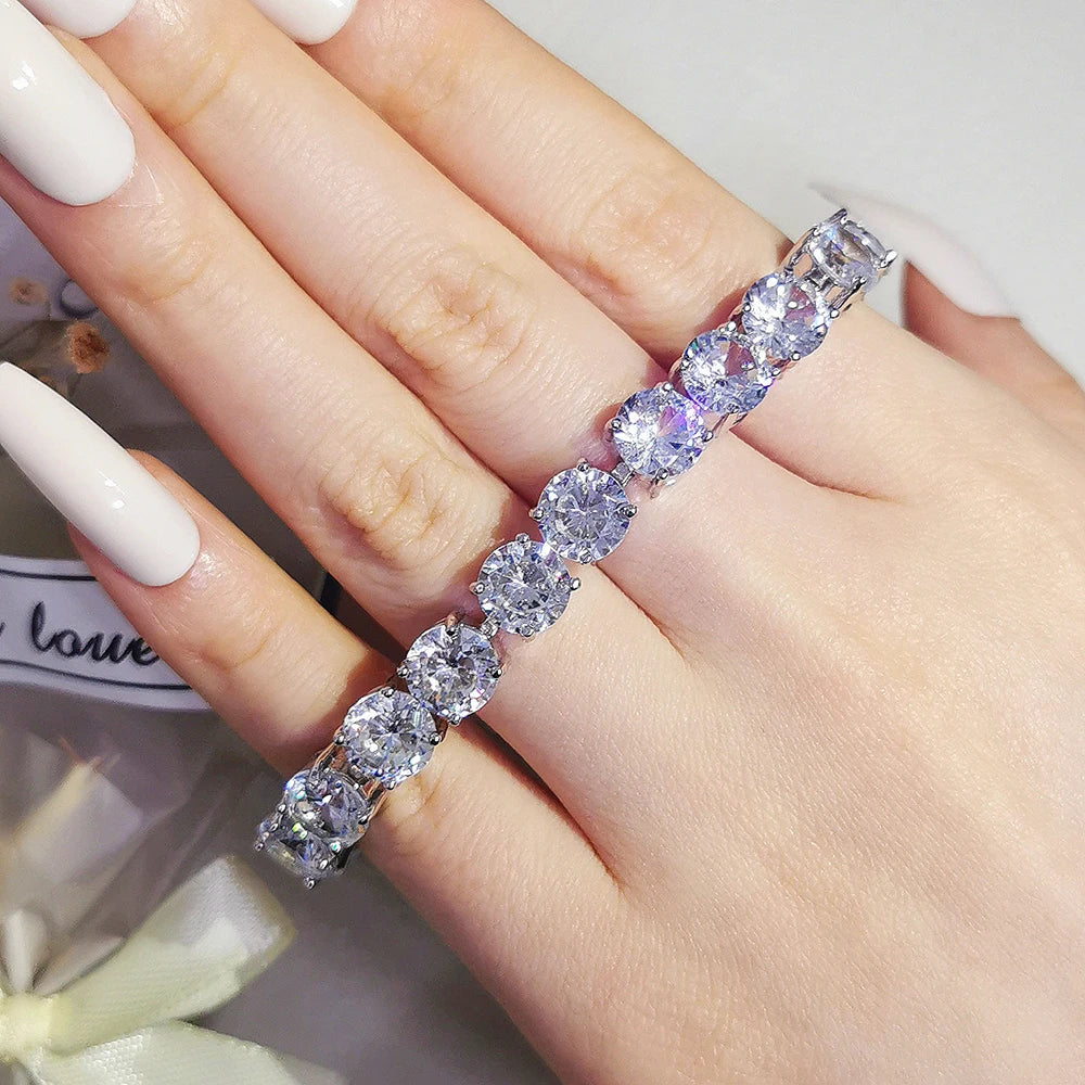 Luxury 8mm Round CZ silver color on hand Tennis Bracelet & Bangles For Women Jewelry Wedding Valentine's Day Gift S7217