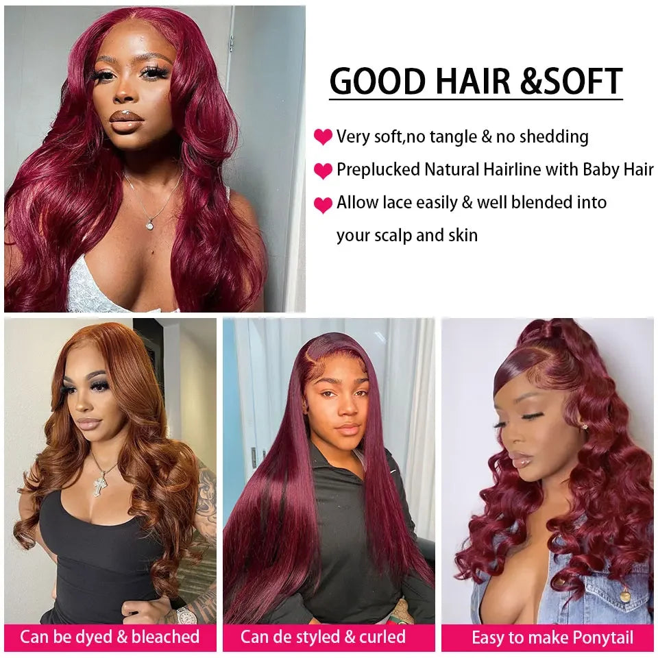 30 Inches Burgundy 99J Body Wave Bundles Colored Wine Human Hair Bundles 4x4 Closure Brazilian Remy Virgin Hair Weave Extensions