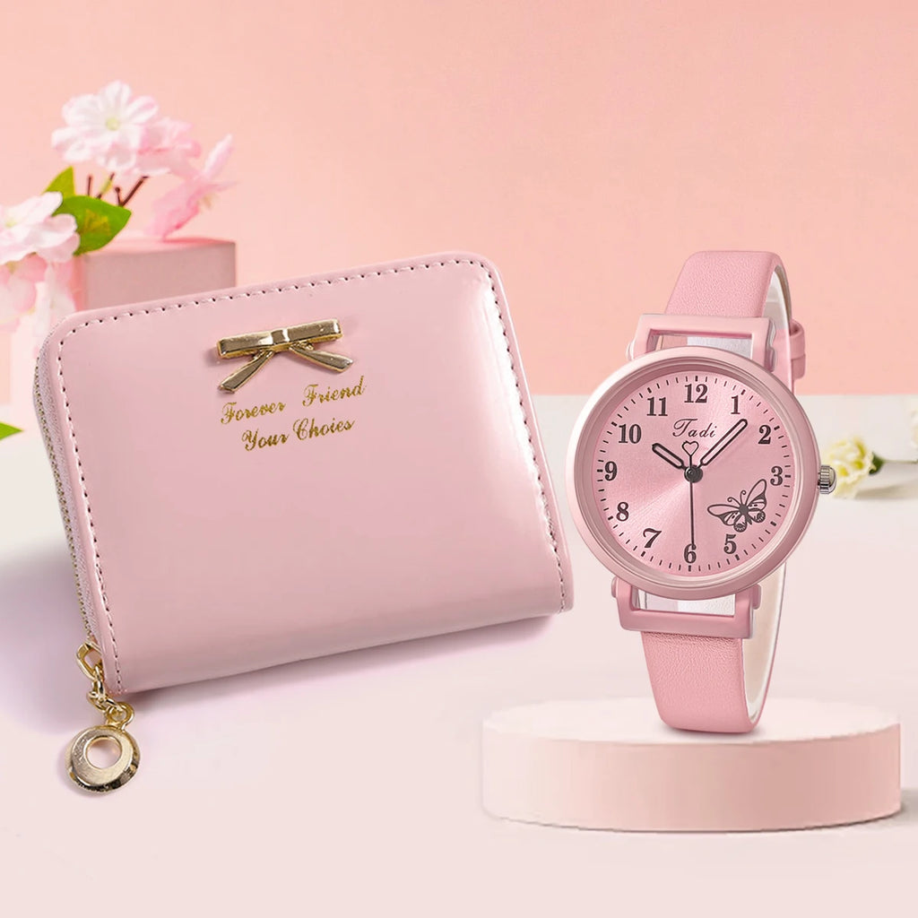 2pcs/set Women Watch and Wallet Quartz Wristwatch Women Watches Ladies Clock Coin Purse Friends Family Gift Valentine's Day