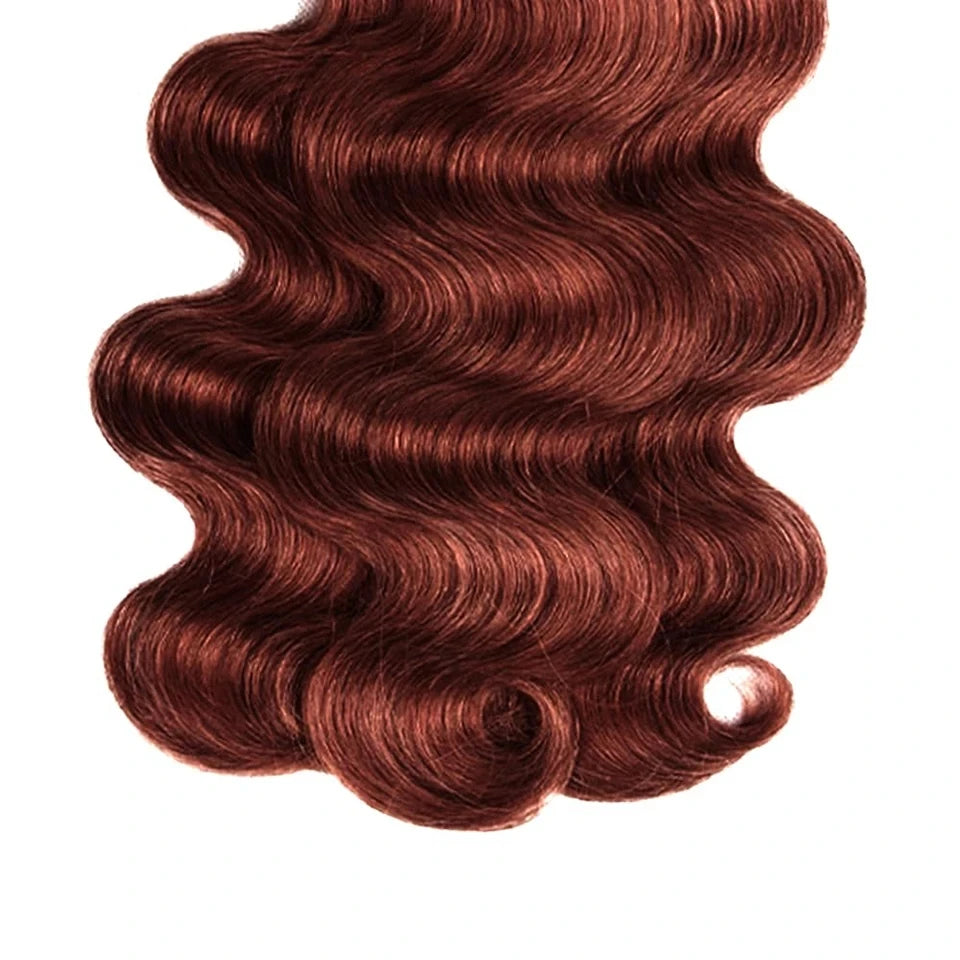 #33 Reddish Auburn Brown Body Wave Human Hair Bundles Virgin Raw Hair Extensions For Women Thick Double Weft And Wet For Women