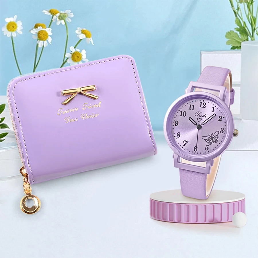 2pcs/set Women Watch and Wallet Quartz Wristwatch Women Watches Ladies Clock Coin Purse Friends Family Gift Valentine's Day