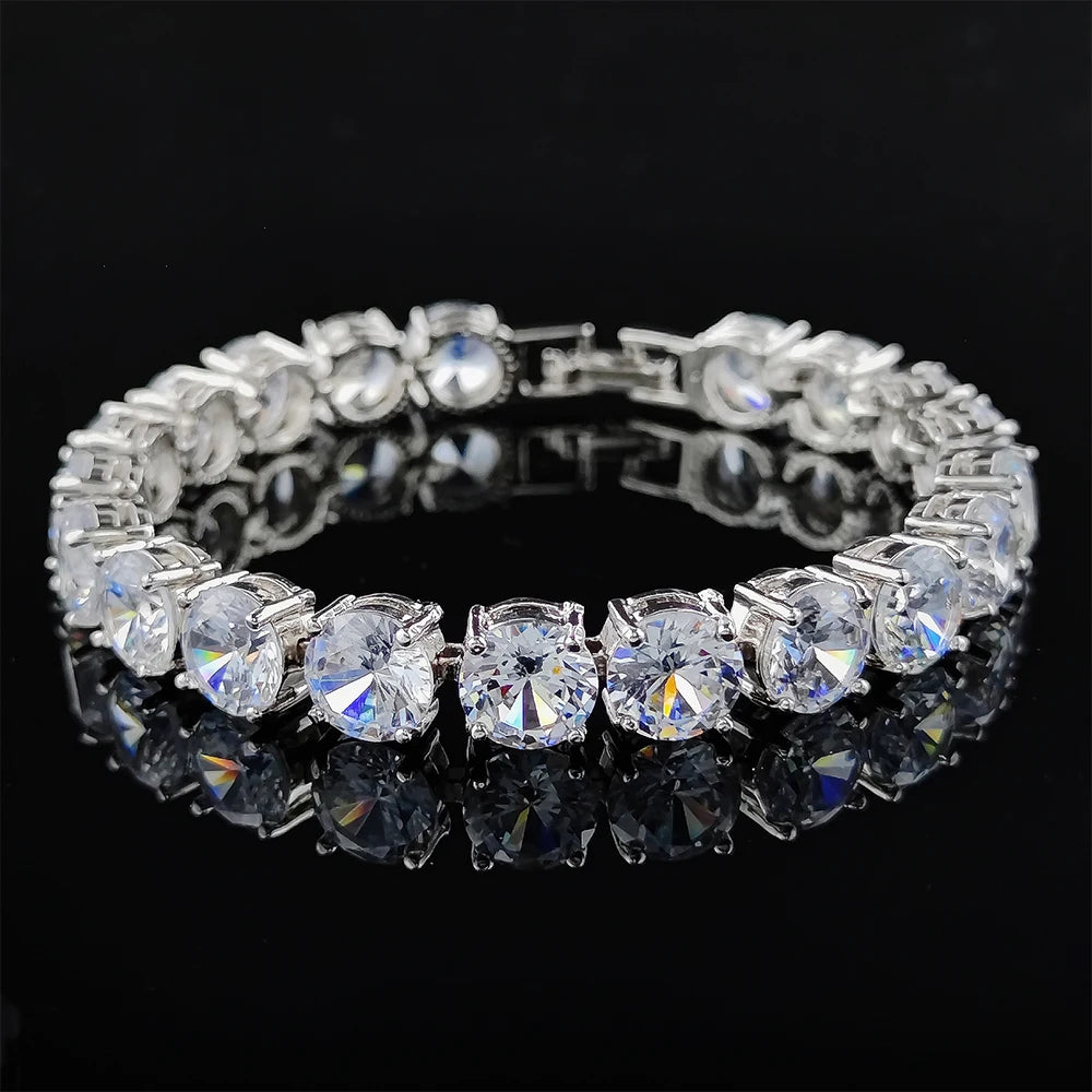 Luxury 8mm Round CZ silver color on hand Tennis Bracelet & Bangles For Women Jewelry Wedding Valentine's Day Gift S7217