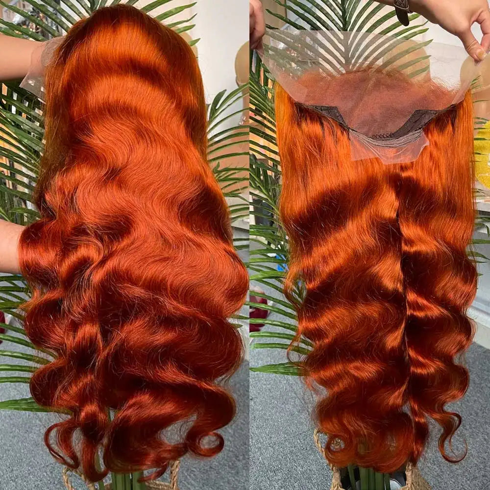 Ginger Body Wave Human Hair Wigs 13x4 HD Lace Frontal Wigs For Women Colored Orange 350 Wet And Wavy Lace Front Human Hair Wigs