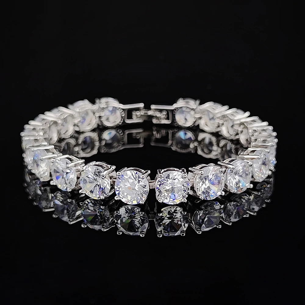 Luxury 8mm Round CZ silver color on hand Tennis Bracelet & Bangles For Women Jewelry Wedding Valentine's Day Gift S7217