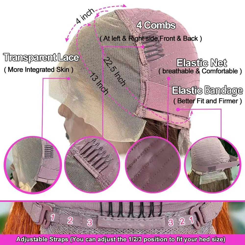 Ginger Body Wave Human Hair Wigs 13x4 HD Lace Frontal Wigs For Women Colored Orange 350 Wet And Wavy Lace Front Human Hair Wigs