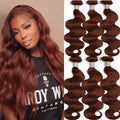 #33 Reddish Auburn Brown Body Wave Human Hair Bundles Virgin Raw Hair Extensions For Women Thick Double Weft And Wet For Women